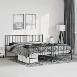 Cadre de lit métal sans matelas avec pied de lit noir 183x213cm 