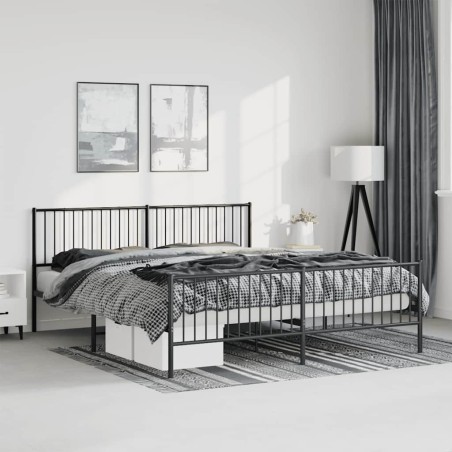 Cadre de lit métal sans matelas avec pied de lit noir 183x213cm 