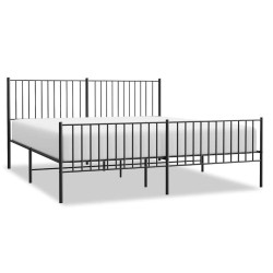 Cadre de lit métal sans matelas avec pied de lit noir 183x213cm 