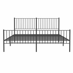 Cadre de lit métal sans matelas avec pied de lit noir 183x213cm 