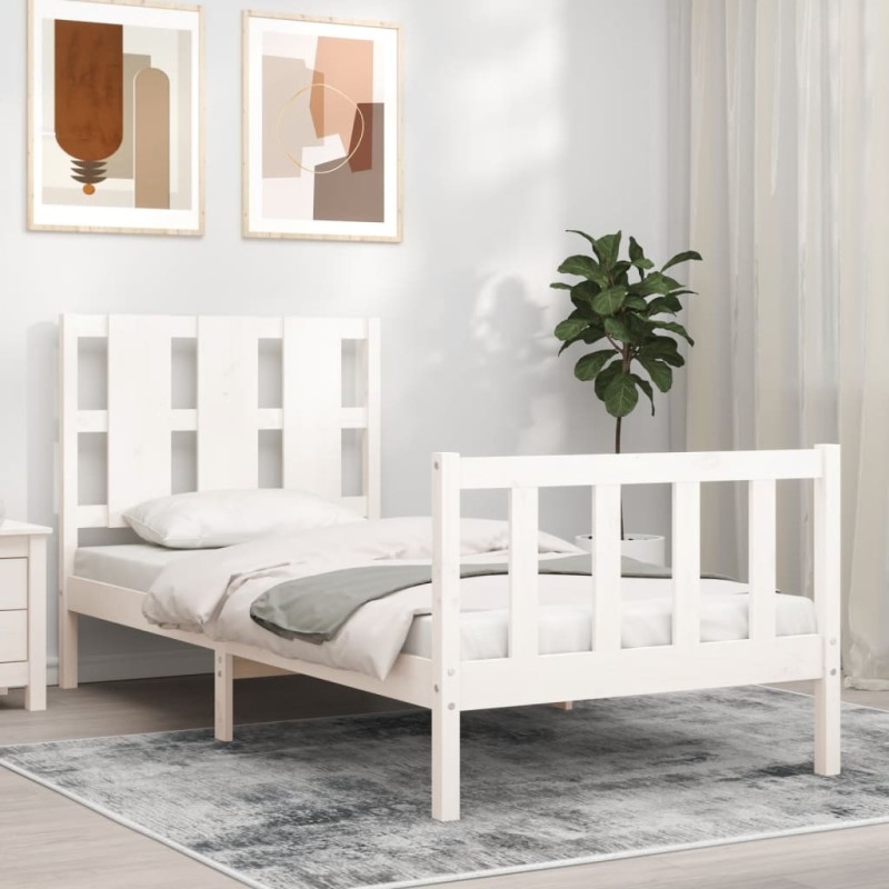 Cadre de lit sans matelas blanc bois de pin massif 