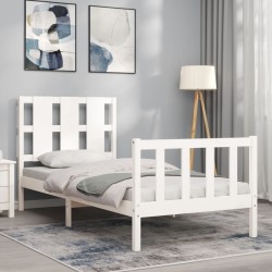 Cadre de lit sans matelas blanc bois de pin massif 
