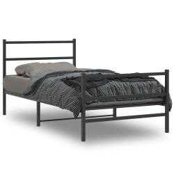Cadre de lit métal sans matelas avec pied de lit noir 100x190cm 