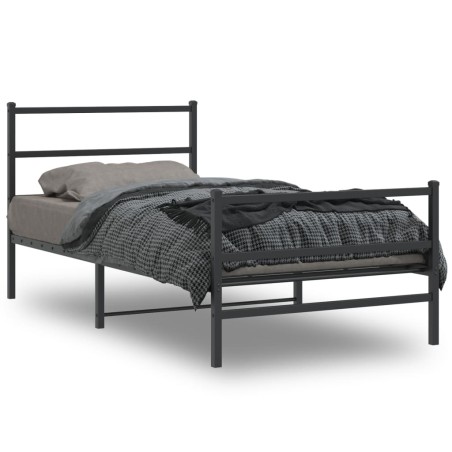Cadre de lit métal sans matelas avec pied de lit noir 100x190cm 