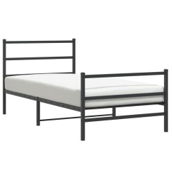 Cadre de lit métal sans matelas avec pied de lit noir 100x190cm 