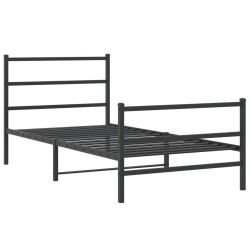 Cadre de lit métal sans matelas avec pied de lit noir 100x190cm 