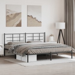 Cadre de lit métal sans matelas avec tête de lit noir 193x203cm 