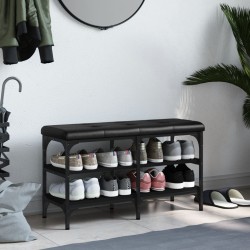 Banc à chaussures noir 82x32x47 cm Bois d'ingénierie 