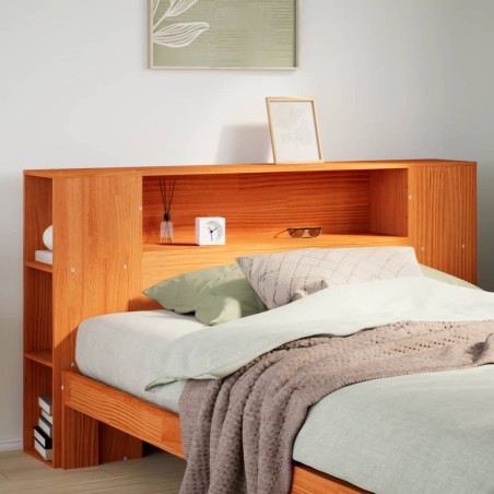 Tête de lit avec rangement cire marron 120cm bois massif de pin 