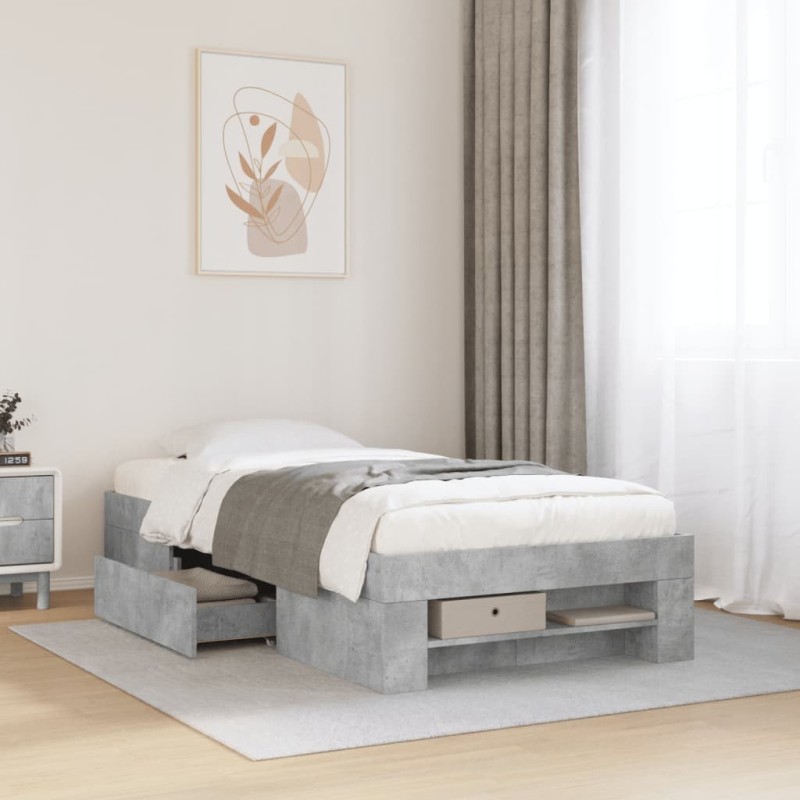 Cadre de lit sans matelas gris béton 75x190cm bois d'ingénierie 