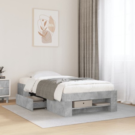 Cadre de lit sans matelas gris béton 75x190cm bois d'ingénierie 