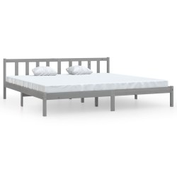 Cadre de lit sans matelas gris bois massif 