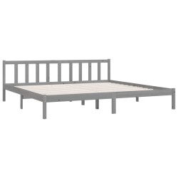 Cadre de lit sans matelas gris bois massif 