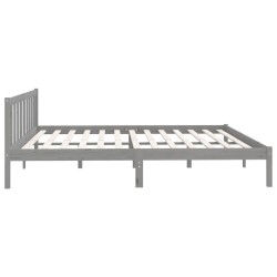Cadre de lit sans matelas gris bois massif 