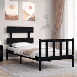 Cadre de lit sans matelas noir bois de pin massif 