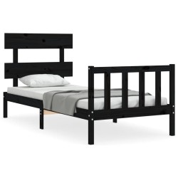 Cadre de lit sans matelas noir bois de pin massif 