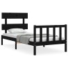 Cadre de lit sans matelas noir bois de pin massif 