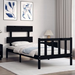 Cadre de lit sans matelas noir bois de pin massif 