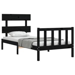 Cadre de lit sans matelas noir bois de pin massif 