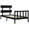 Cadre de lit sans matelas noir bois de pin massif 