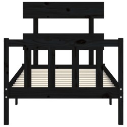 Cadre de lit sans matelas noir bois de pin massif 