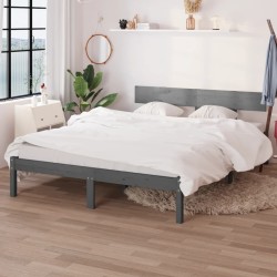 Cadre de lit sans matelas gris bois massif 160x200 cm 