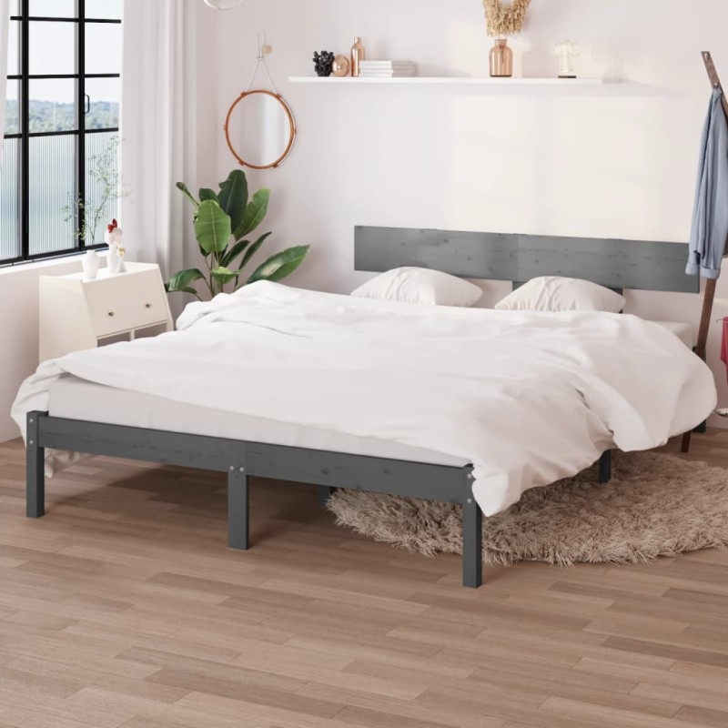 Cadre de lit sans matelas gris bois massif 160x200 cm Cadre de lit sans matelas gris bois massif 160x200 cm
