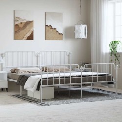 Cadre de lit métal sans matelas et pied de lit blanc 183x213 cm 