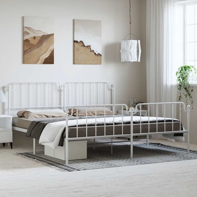 Cadre de lit métal sans matelas et pied de lit blanc 183x213 cm 