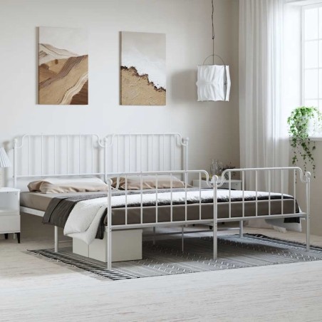 Cadre de lit métal sans matelas et pied de lit blanc 183x213 cm 