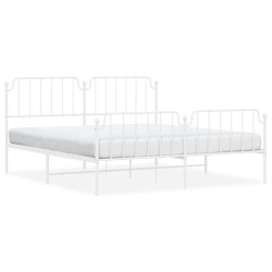 Cadre de lit métal sans matelas et pied de lit blanc 183x213 cm 