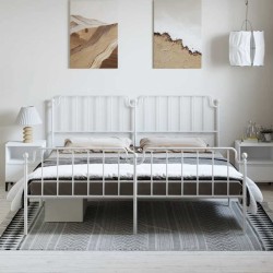 Cadre de lit métal sans matelas et pied de lit blanc 183x213 cm 