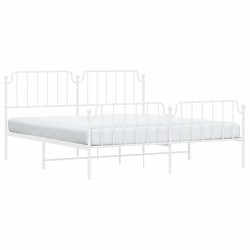 Cadre de lit métal sans matelas et pied de lit blanc 183x213 cm 