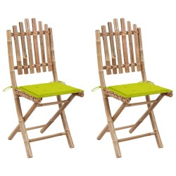 Chaises pliables de jardin lot de 2 avec coussins Bambou 