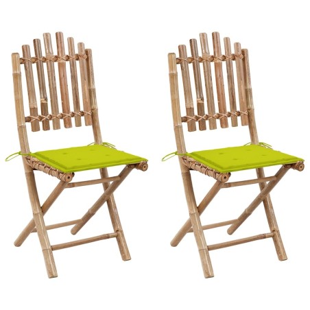 Chaises pliables de jardin lot de 2 avec coussins Bambou 