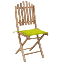 Chaises pliables de jardin lot de 2 avec coussins Bambou 