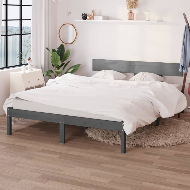 Cadre de lit sans matelas gris bois de pin massif Cadre de lit sans matelas gris bois de pin massif