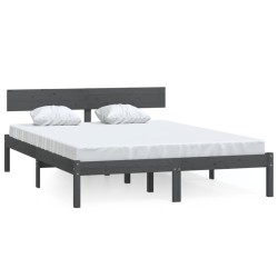Cadre de lit sans matelas gris bois de pin massif 