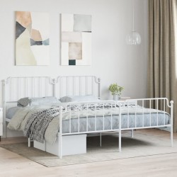 Cadre de lit métal sans matelas et pied de lit blanc 180x200 cm 