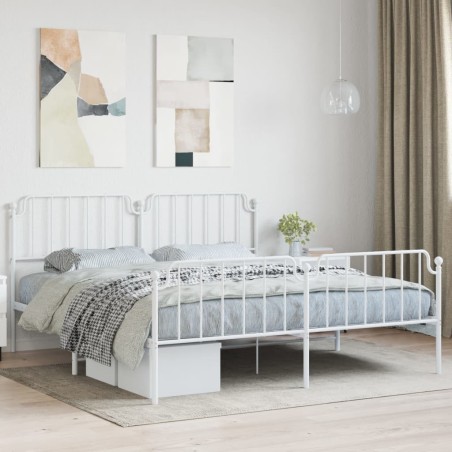 Cadre de lit métal sans matelas et pied de lit blanc 180x200 cm 
