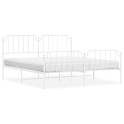 Cadre de lit métal sans matelas et pied de lit blanc 180x200 cm 