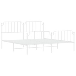 Cadre de lit métal sans matelas et pied de lit blanc 180x200 cm 