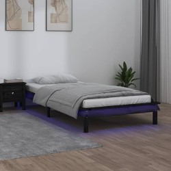 Cadre de lit à LED sans matelas noir 90x190 cm bois massif 