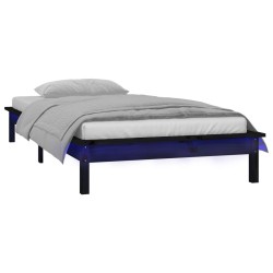 Cadre de lit à LED sans matelas noir 90x190 cm bois massif 