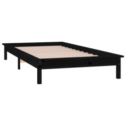 Cadre de lit à LED sans matelas noir 90x190 cm bois massif 