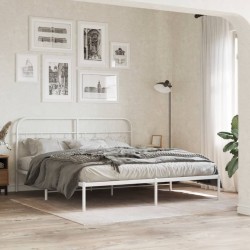 Cadre de lit métal sans matelas et tête de lit blanc 180x200 cm 