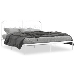 Cadre de lit métal sans matelas et tête de lit blanc 180x200 cm 