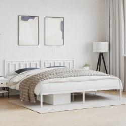 Cadre de lit métal sans matelas et tête de lit blanc 193x203 cm 