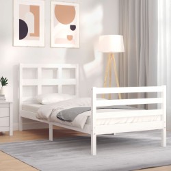Cadre de lit sans matelas blanc bois massif 