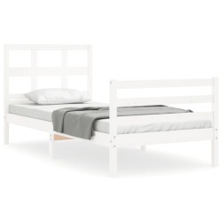 Cadre de lit sans matelas blanc bois massif 
